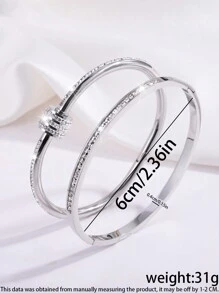 2 Pièces Simple Mode Légère Et Luxueuse Bracelet De Rotation De Forage En Acier Inoxydable À Une Rangée Adapté À La Tenue Quotidienne Des Femmes