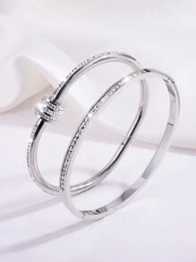 2 Pièces Simple Mode Légère Et Luxueuse Bracelet De Rotation De Forage En Acier Inoxydable À Une Rangée Adapté À La Tenue Quotidienne Des Femmes