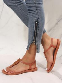 Của phụ nữ PVC Chống trượt Đáy mềm Bãi biển mùa hè Dép phẳng Với Chóp giầy mở ra Thiết kế - màu nâu - Xem 7