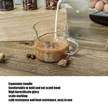 Taza Medidora de Café de Vidrio de 75 ml con Asa - Taza de Vaso de Chupito de Espresso - Mango Resistente al Calor - Jarras de Medición de Onzas con Escala Transparente para Vino Leche Café Líquido - Blanco - Ver 5