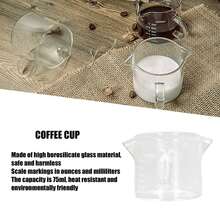 Taza Medidora de Café de Vidrio de 75 ml con Asa - Taza de Vaso de Chupito de Espresso - Mango Resistente al Calor - Jarras de Medición de Onzas con Escala Transparente para Vino Leche Café Líquido - Blanco - Ver 4