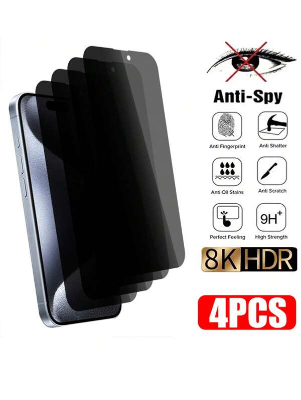 4Pcs Anti-Spy Tempered Glass Compatible With IPhone 15 Plus 14 Pro 13 12 Mini 11 XR XS X Max 6S 6 7 8 PLUS SE20 SE22 Full Cover Privacy On Screen Protector Film