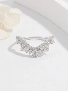 Vaerine 1 stuk Glanzend , Elegant , Nobel , En Stijlvol Sterling zilver Twee lagen Ring Met Cubic Zirkonia & Pijl Gevormd Ontwerp , Geweldig Geschenk Voor Vrouwen Hanger tonen A Date Bruiloft Verloving Bruidssieraden