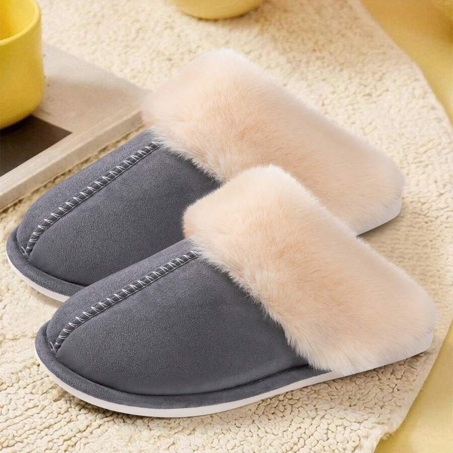 Pantuflas Zapatillas Chanclas Multicolor de Dormitorio para Mujeres, Sandalias cruzadas suaves casuales de Moda para el invierno en casa, dormitorio, oficina, Regalo Ideal Para Mujeres, Madre, Novia, Esposa - Gris - Ver 1