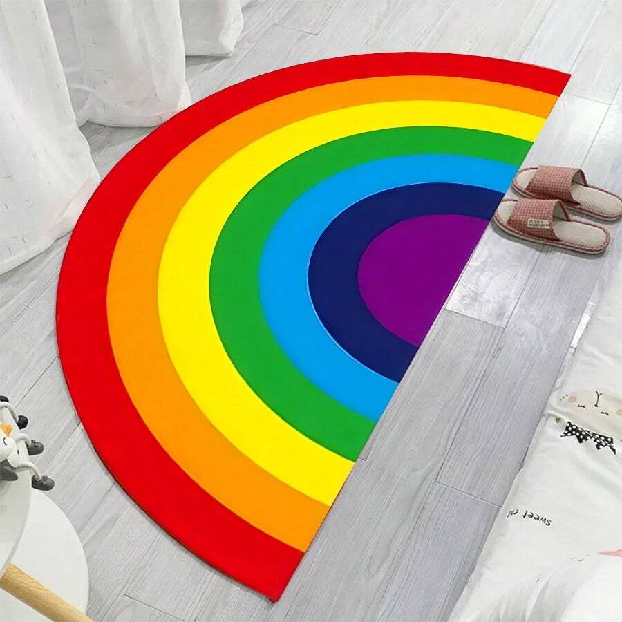 1入卡通半圓形地毯地墊,適用於臥室客廳裝飾,色彩繽紛柔軟的床邊地毯 - 多彩半圓形地毯 - 查看 1