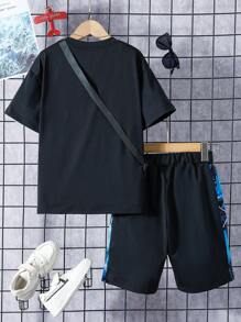 Ensemble Top à manches courtes décontracté et shorts avec sac bandoulière, imprimé éclair, pour garçons et adolescents, printemps/été