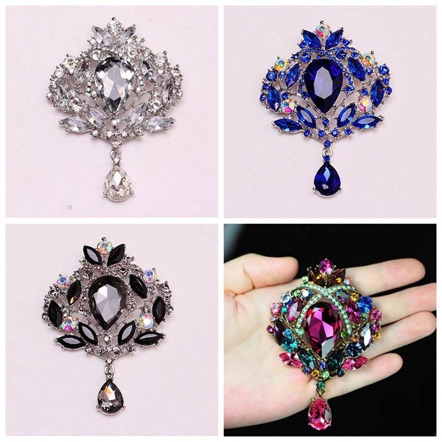 Luxury Big Glass And Rhinestone Crystal Teardrop Brooch Prom Party Gifts