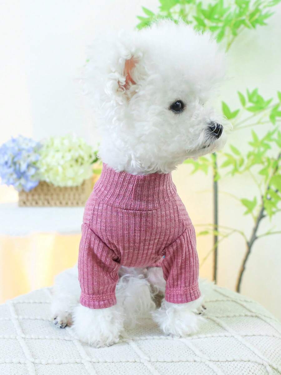 1件寵物服裝狗狗服,舒適透氣白熊印花底衫-粉紫色 - 紫色 - 查看 1