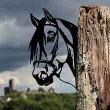 1入農場動物偷窺馬金屬藝術雕塑,戶外花園裝飾,牧場圍欄現代藝術品掛飾 - 黑色 - 查看 6