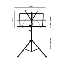 Estante De Partitura Telescópica Dobrável Estante Pedestal P/ Folha Pasta Orquestra - Arpeggio - Preto - Visão 3