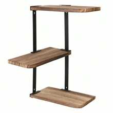 3 Tier Corner Shelf Modern Floating Wall Shelves Storage Display Shelving - Brown - View 7