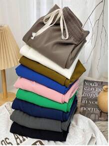 1 Piece Pans Pants Oversize Elephant Leg High Waist Elastic Woman - 黑色 - 查看 7