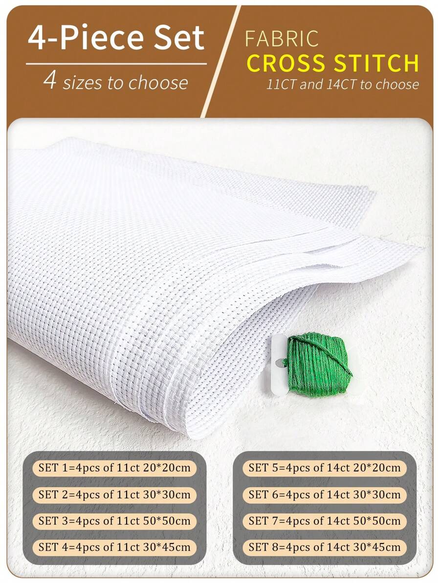 4 Piezas De Tela Blanca Para Punto De Cruz Para Bordado Diy, Disponible En 11ct Y 14ct, Con 4 Tamaños De Corte Para Cada