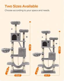 Feandrea Cat Tree, 66.1-Inch Large Cat Tower With 13 Scratching Posts, 2 Perches, 2 Caves, Basket, Hammock, Pompoms, Multi-Level Cat Furniture Activity Center For Indoor Cats, Cat Necessities - 淺灰色 - 查看 8