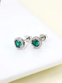2pcs Simple & Luxurious 925 Sterling Silver & Cubic Zirconia Round Stud Earrings, Perfect For Women's Daily Wear Or Valentine's Day Gift