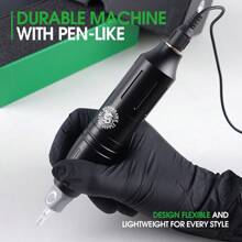 Dragonhawk Complete Tattoo Pen Kit Rotary Atom M1 Machine Power Supply 20Pcs Cartridges Needles Foot Pedal Black Ink For Beginners - Black - View 7