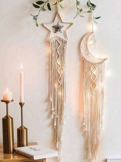 1 pieza Atrapasueños hecho a mano de estilo bohemio con patrones de luna, estrella, búho y hoja, decoración colgante de pared, regalo para mamá, amigos, mujeres, niñas, dormitorio, hogar, decoración de boda, decoración de habitación, decoración navideña, decoración de árbol de Navidad, decoración de fiesta, decoración de vacaciones, decoración de otoño, decoración de cumpleaños, decoración de Halloween, decoración de pared