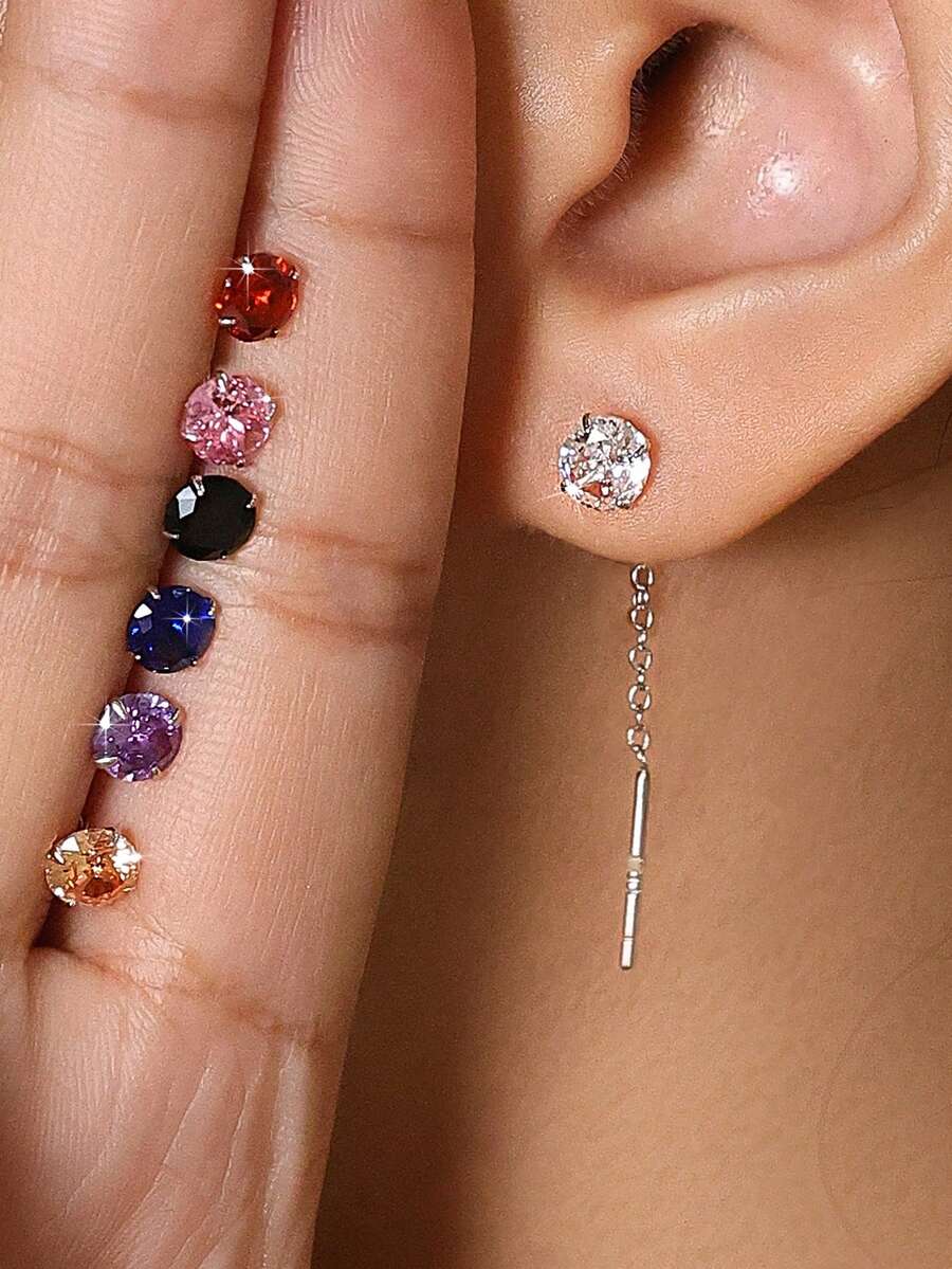 1 đôi Bảng Anh Bạc 925 Không gây dị ứng Tai Đồ trang sức Lung linh Trang trí Thiết kế dây xích Dangle Hoa tai Đơn giản Lấp lánh Phong cách Hợp thời Nữ Qủa tặng - bông tai thả khối zirconia - Xem 1