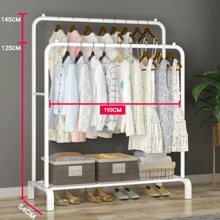 Estante de almacenamiento para ropa, Perchero de doble varilla con estantes, perchero de metal para colgar ropa seca, con organizador de varilla superior, toallero para camisa y estante de almacenamiento inferior para cajas, zapatos, botas - Ver 5