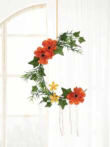 1 pieza Flor artificial de cosmos, decoración colgante con hoja de batata y media luna - para colgar en el hogar, habitación, ventana, entrada de hostales
