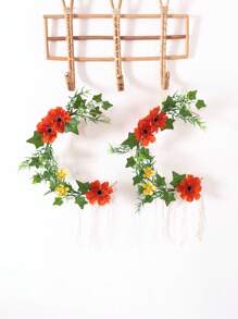 1 pieza Flor artificial de cosmos, decoración colgante con hoja de batata y media luna - para colgar en el hogar, habitación, ventana, entrada de hostales