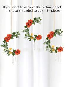1 pieza Flor artificial de cosmos, decoración colgante con hoja de batata y media luna - para colgar en el hogar, habitación, ventana, entrada de hostales