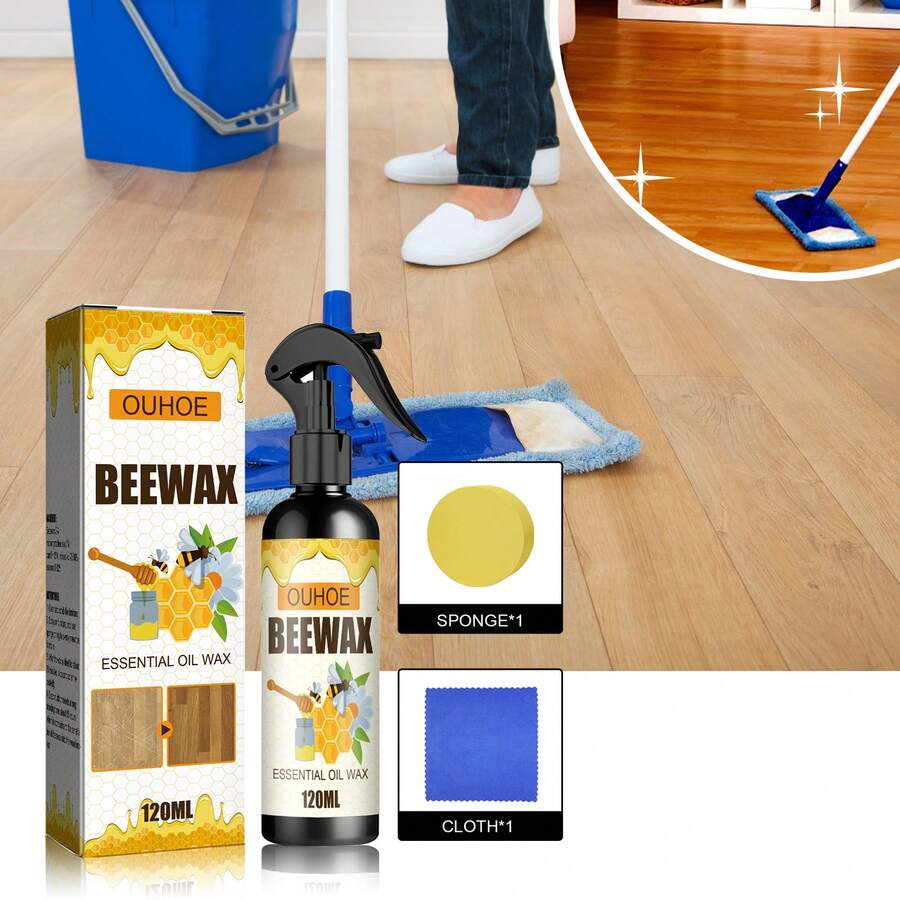 1支120毫升+海綿+無塵布家具蜂蠟噴霧地板清潔磨光防水防裂防刮損裝修萬用蜂蠟劑