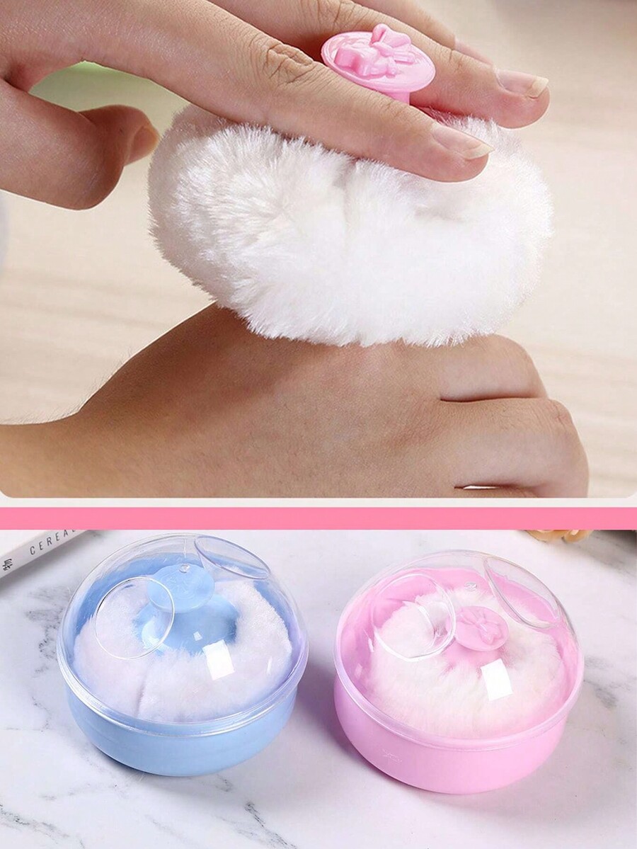 1pc Pink Hair Salon Cleaning Powder Puff, Powder Puff Box, Velvet