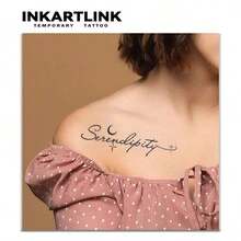 Inkartlink 8入組英文情感短句草本汁臨時刺青、刺青、15天刺青、半永久性刺青、逼真假刺青、維持時間1-2週 - 黑色 - 查看 11