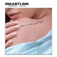 Inkartlink 8入組英文情感短句草本汁臨時刺青、刺青、15天刺青、半永久性刺青、逼真假刺青、維持時間1-2週 - 黑色 - 查看 8
