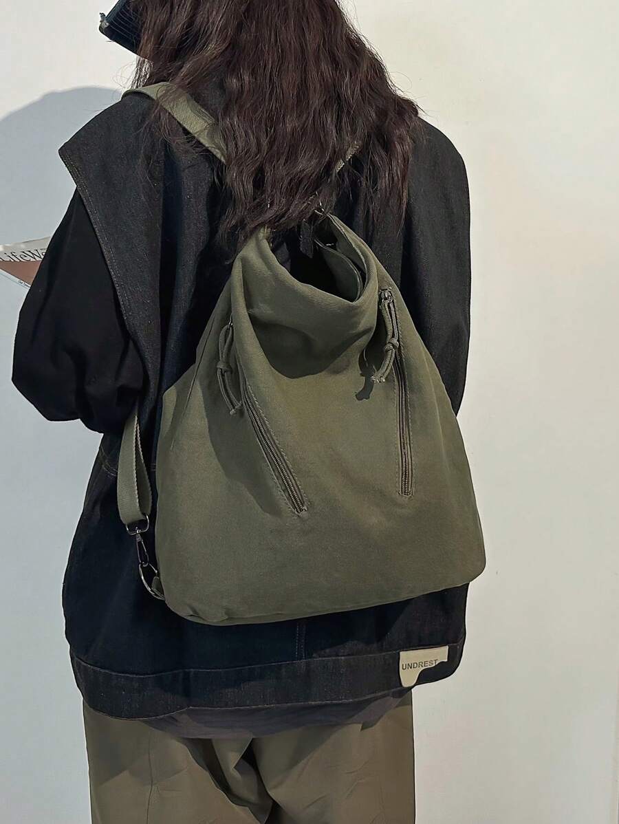 1入款多功能帆布女士背包，配有雙拉鍊口袋，適用於旅行和派對，時尚背包，適用於學校，攜帶方便，有電腦仓，大容量，適用於青少年女孩、女性、大學生、中學生、戶外、旅行、出行、小學、辦公室等 - 綠色 - 查看 1