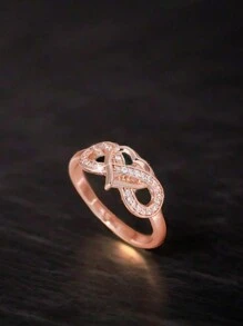 1pc Fashionable Elegant Personalized Infinity Heart Cubic Zirconia Ring, Surprise Gift For Valentine's Day, Mother's Day - Pink - View 4