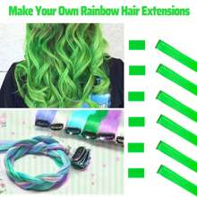6pcs Colorful Clip-In Hair Extensions, Party Highlights, 20 Inch Green Straight Hair Extensions, Clip-In Synthetic Wigs, Suitable For Halloween Costume, Christmas, New Year Gift, Women (Green) - Green - View 3