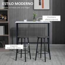 HOMCOM Juego de Mesa de Comedor Mesa Alta de Bar con 2 Taburetes Redondo 3 Piezas Marco de Acero Estilo Moderno para Cocina Salón Blanco y Negro - Blanco - Ver 7