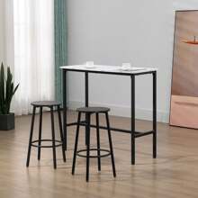 HOMCOM Juego de Mesa de Comedor Mesa Alta de Bar con 2 Taburetes Redondo 3 Piezas Marco de Acero Estilo Moderno para Cocina Salón Blanco y Negro - Blanco - Ver 6