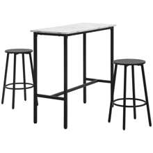 HOMCOM Juego de Mesa de Comedor Mesa Alta de Bar con 2 Taburetes Redondo 3 Piezas Marco de Acero Estilo Moderno para Cocina Salón Blanco y Negro - Blanco - Ver 4