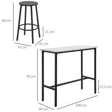 HOMCOM Juego de Mesa de Comedor Mesa Alta de Bar con 2 Taburetes Redondo 3 Piezas Marco de Acero Estilo Moderno para Cocina Salón Blanco y Negro - Blanco - Ver 2
