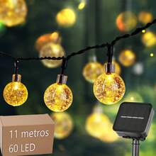 Guirnaldas de Luces LED Solares Exterior, 11M 60 Focos LED Serie de Luz - Cálidos, Impermeables IP65, 8 Modos de lluminación, Cadena de Luces Decorativas para Jardin Patio Boda Hogar Cuarto Navidad - Multicolor - Ver 1