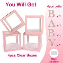 1Set Balloon box ,Baby Boxes One Box With Letters White Clear Balloon Box Blocks for Baby Shower and Birthday Party - Pink - View 3