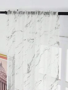 2 Piezas Cortinas Transparentes Con Diseño De Estampado De Mármol En Dorado Y Plateado Para La Decoración De Sala Y Dormitorio - Plateado - Ver 3