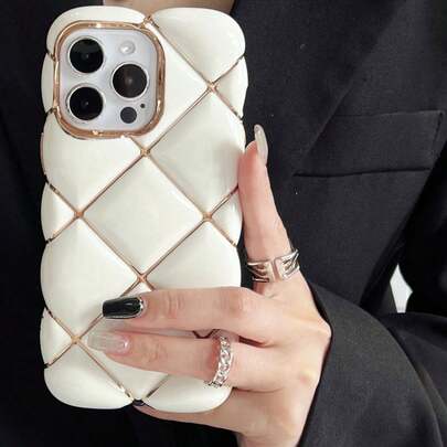 Iphone 16 镀金钻石图案 Iphone 15 手机壳适用于 Apple 14/13promax/12/11，软壳，纯色，粉色、白色、黑色，优雅女神风格