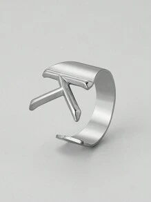 1pc European And American Style Stainless Steel Alphabet Ring, Street Style Adjustable Open Ring, Fashionable And Versatile Hip-Hop Party Ring