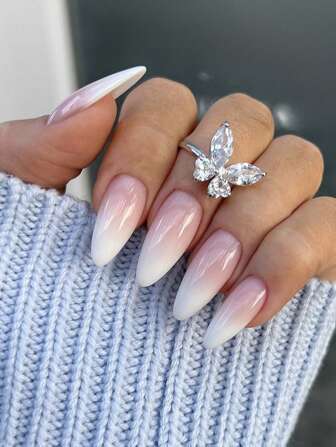 24pcs New Ombre Pink Almond Shape Fake Nails To Enhance Your Style For Daily Wear + 1pc Nail File + 1pc Jelly Glue Press On Nails Nail Supplies