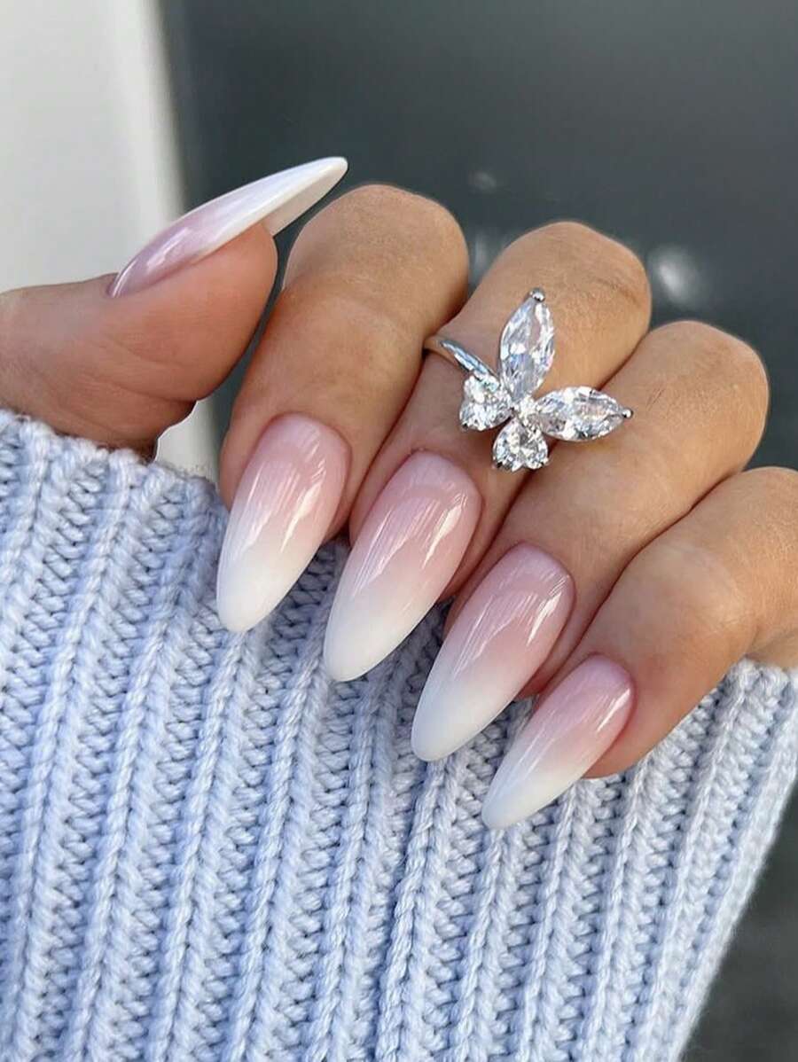 24 móng tay giả hình quả hạnh màu hồng ombre mới để nâng cao phong cách của bạn khi đeo hàng ngày + 1 dũa móng tay + 1 keo thạch bấm vào móng tay Đồ dùng làm móng - Màu Hồng baby - Xem 1