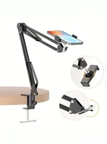 360度手機支架平板夾具可旋轉支架懶人架可調式廣播廚房臥室桌面 - 黑色 - 查看 1
