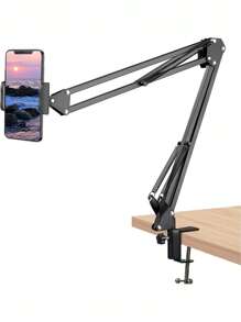 360度手機支架平板夾具可旋轉支架懶人架可調式廣播廚房臥室桌面 - 黑色 - 查看 4