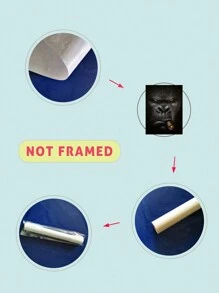 1入組有趣動物印花帆布海報,黑色大猩猩浴室、臥室、辦公室、客廳牆壁裝飾、家居裝飾、無框 - 彩色 - 查看 4