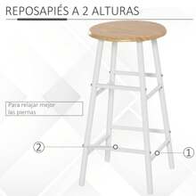 HOMCOM Juego de Mueble de Bar Set de Mesa Alta y 2 Taburetes con Estante de Almacenamiento y Marco de Metal para Cocina Comedor 80x50x90 cm Blanco - Blanco - Ver 2