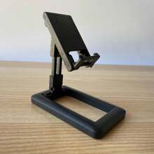 手機平板支架，桌面伸縮支架，可調節高度，摺疊式便攜式，適用於串流、觀看電視、視訊通話、線上課程、床頭使用 - 黑色 - 查看 3