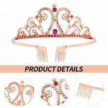 生日皇冠、生日皇后肩帶和王冠的生日皇冠服裝套裝,閃爍的水晶鑲嵌頭飾、生日派對禮物和女士生日派對裝飾 - 玫瑰金 - 查看 3